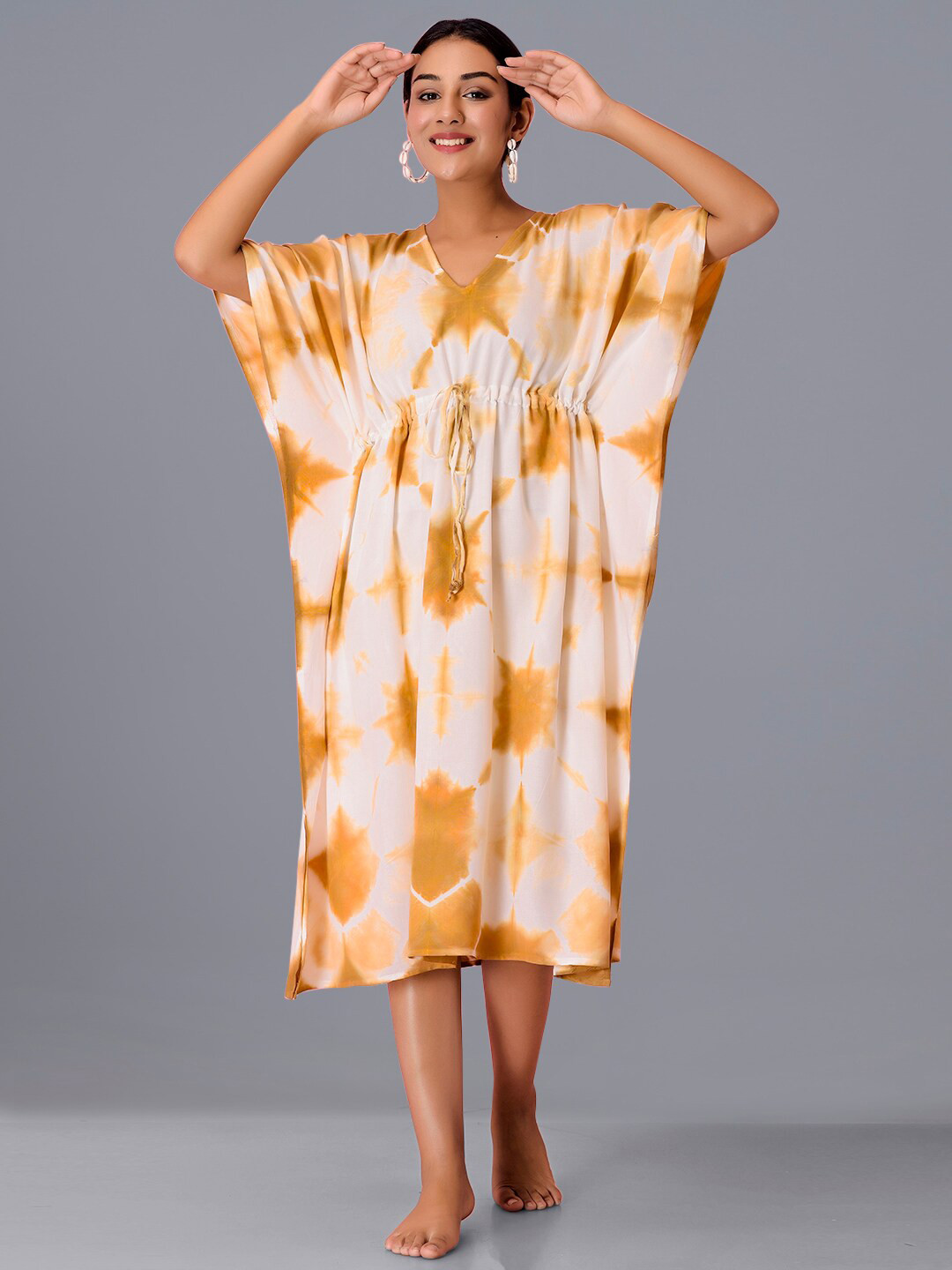

HANDICRAFT PALACE Tie & Dyed Kaftan Nightdress, Brown