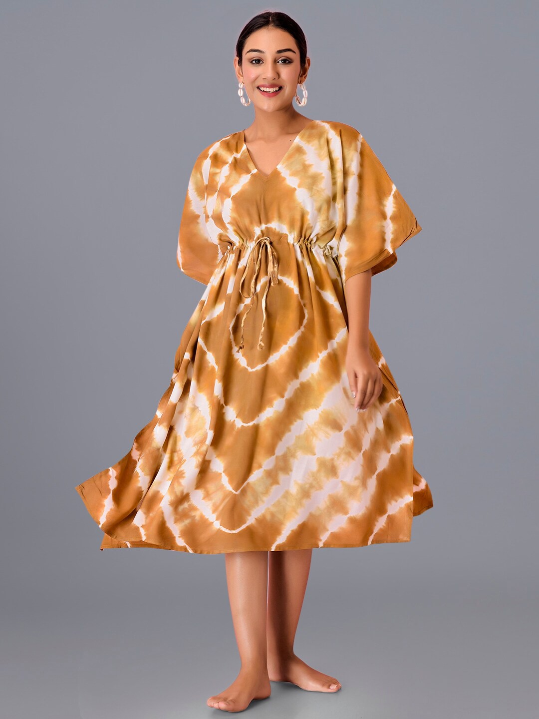 

HANDICRAFT PALACE Tie & Dyed Kaftan Nightdress, Brown