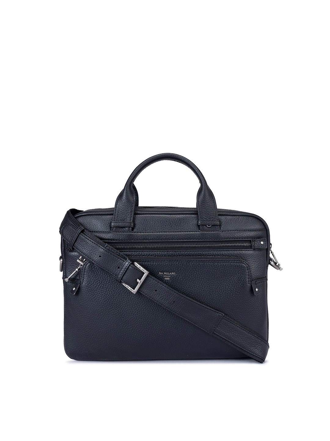 

Da Milano Unisex Textured Leather Laptop Bag, Black