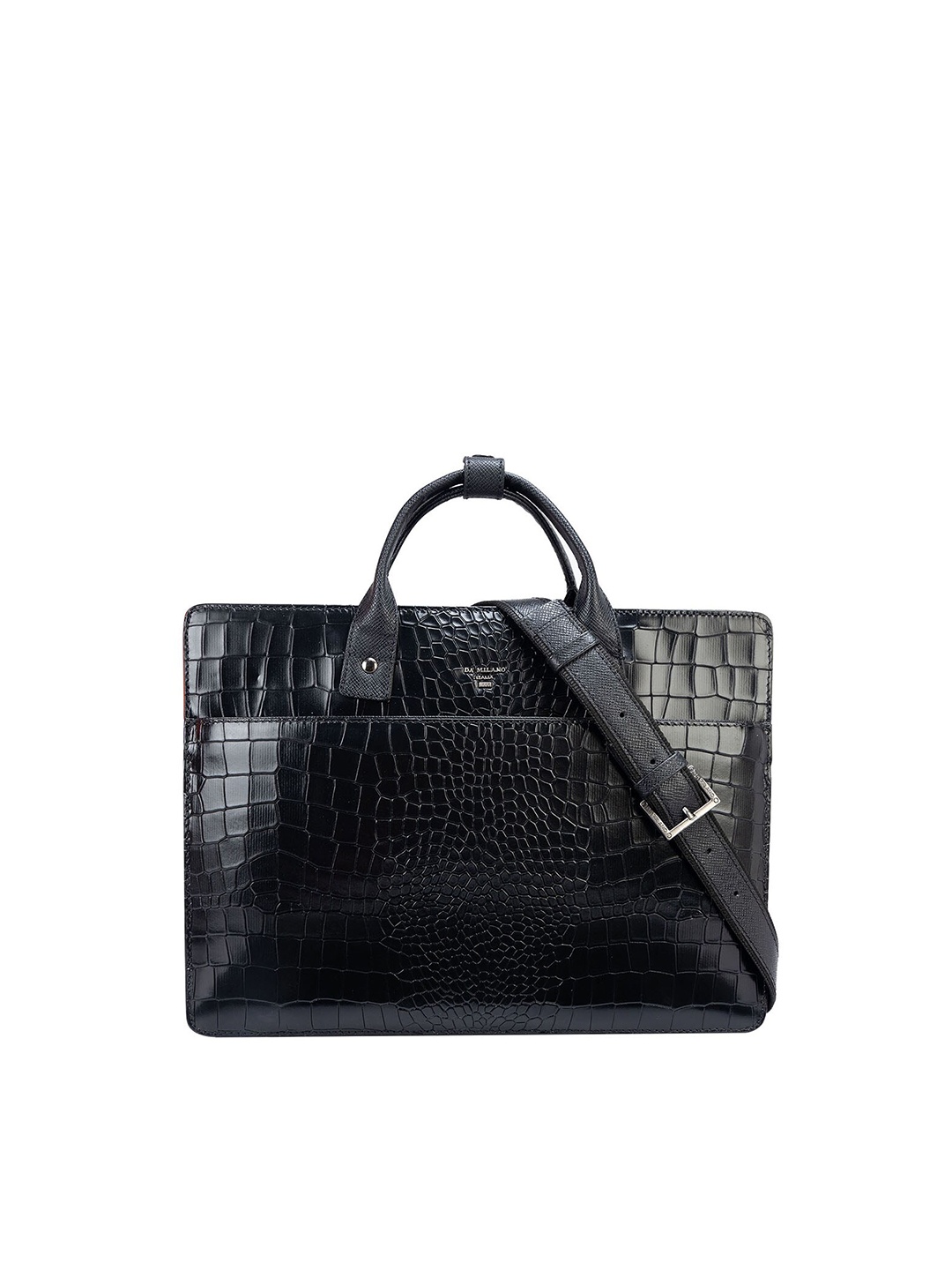 

Da Milano Unisex Textured Leather Laptop Bag, Black
