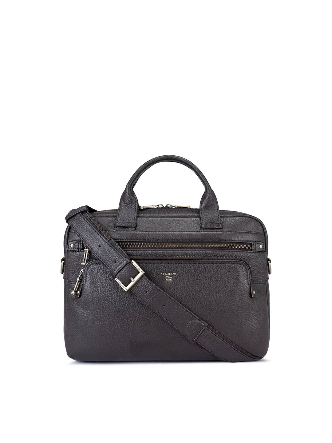 

Da Milano Unisex Textured Leather Laptop Bag, Brown