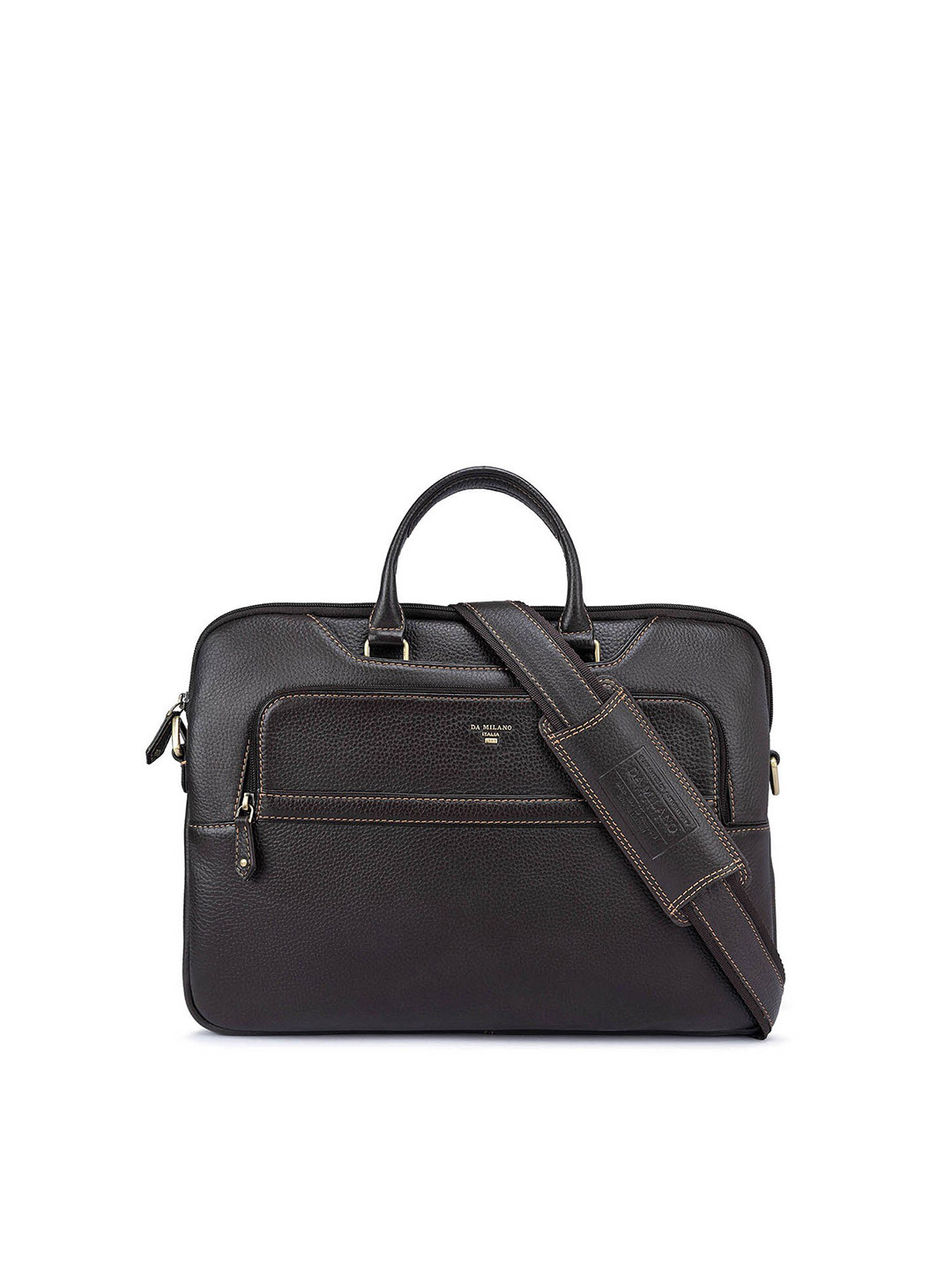 

Da Milano Unisex Textured Leather Laptop Bag, Brown