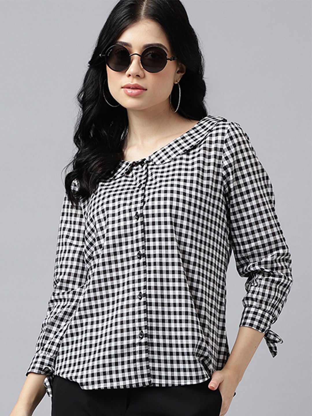 

Hancock Original Gingham Checked Pure Cotton Peter Pan Collar Regular Fit Formal Shirt, Black