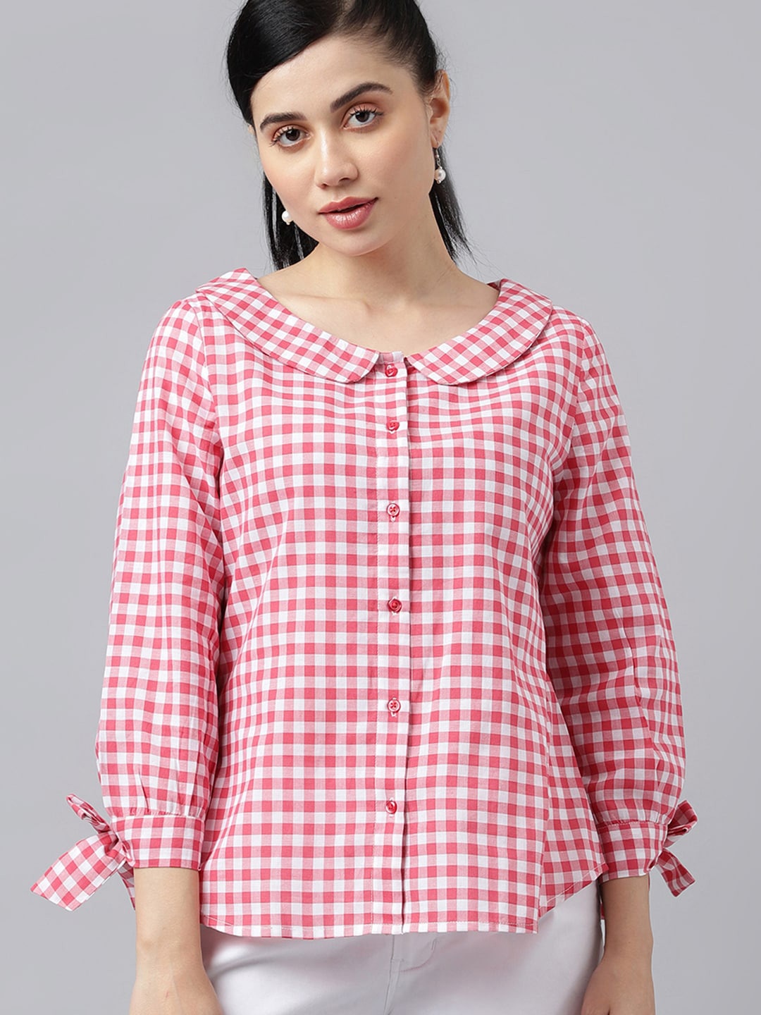 

Hancock Original Gingham Checked Peter Pan Collar Formal Shirt, Pink