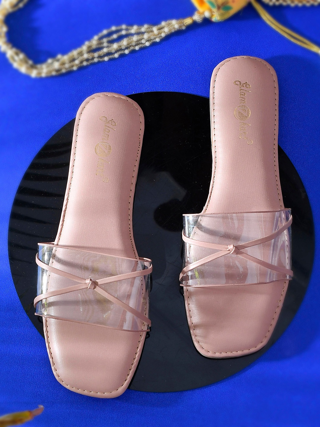 

GLAMZKART Knotted Strap Open Toe Flats, Rose