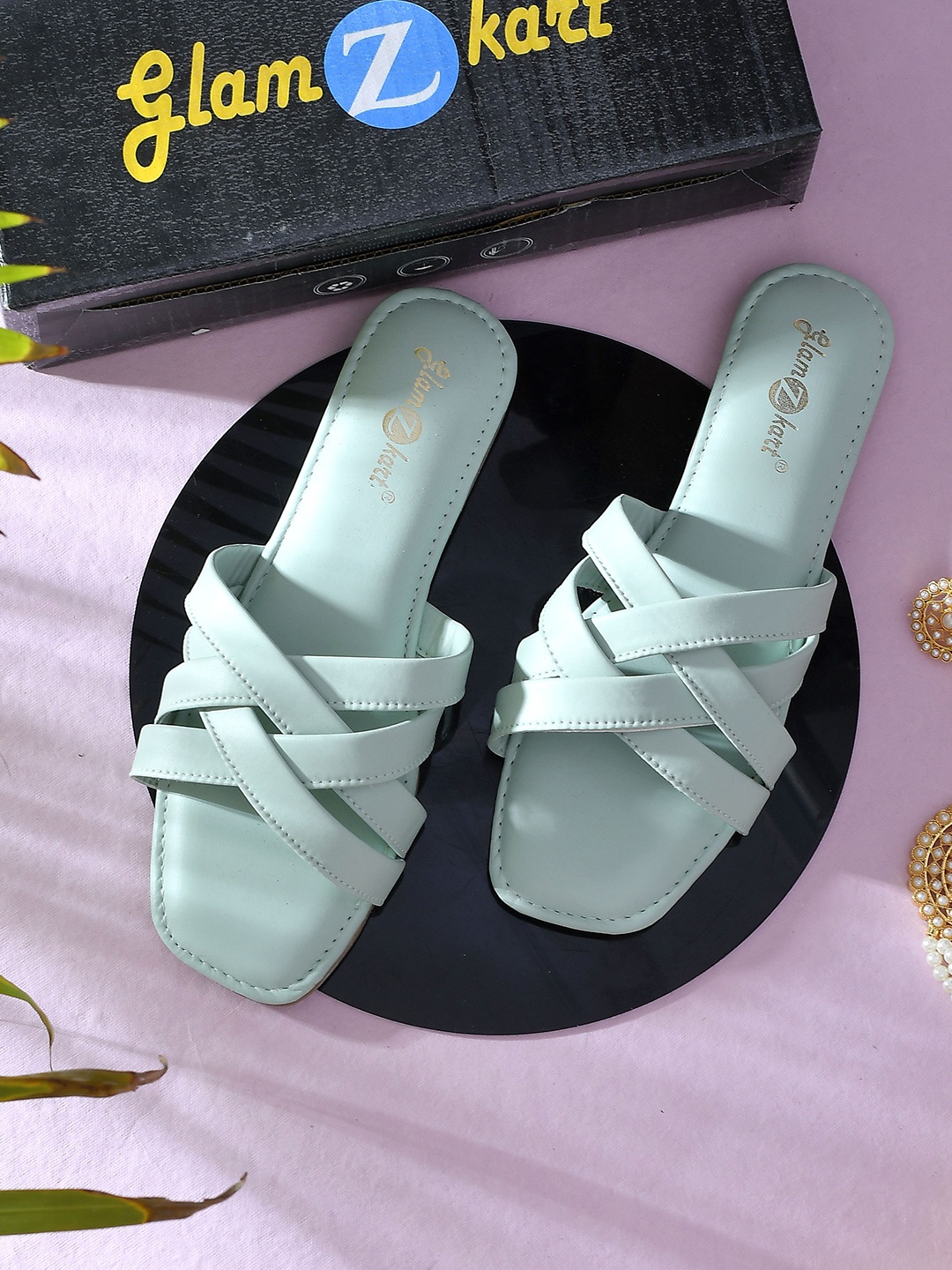 

GLAMZKART Strappy Open Toe Flats, Sea green