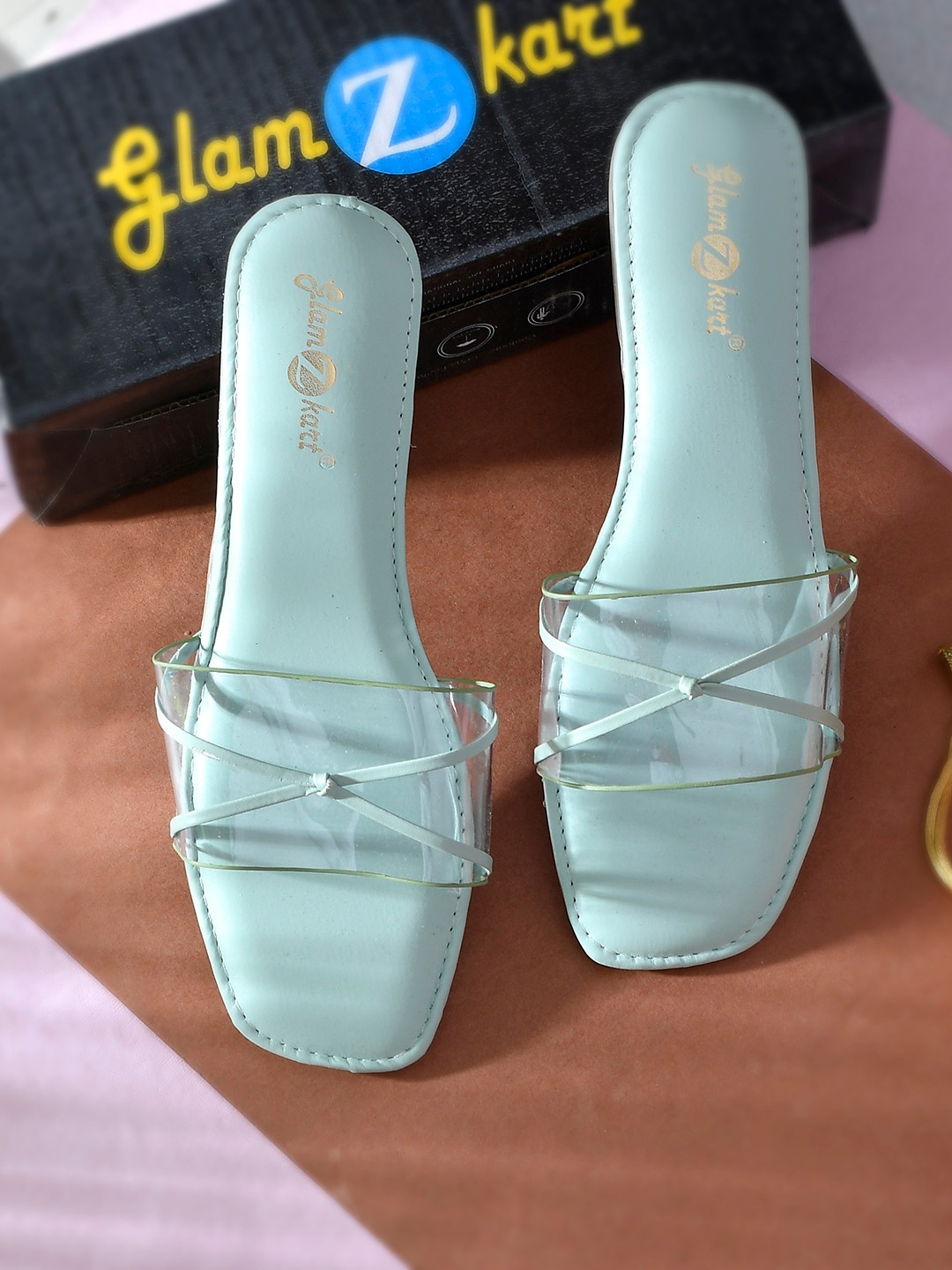 

GLAMZKART Knotted Open Toe Flats, Sea green