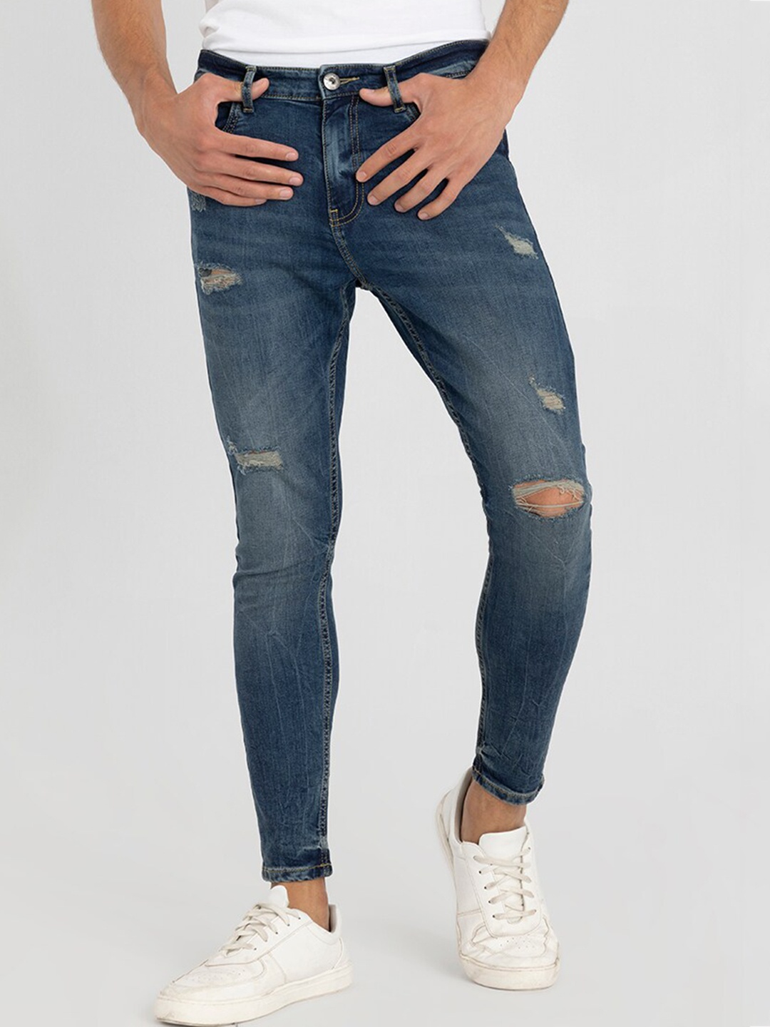 

Snitch Men Blue Skinny Fit Highly Distressed Light Fade Stretchable Jeans