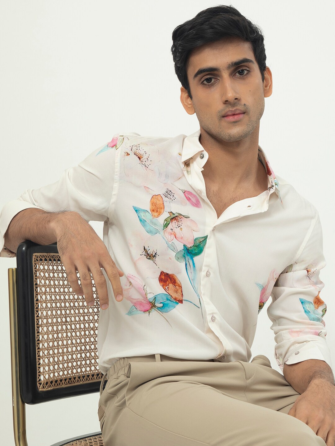 

RARE RABBIT Men Laura Slim Fit Floral Printed Opaque Shirt, Pink