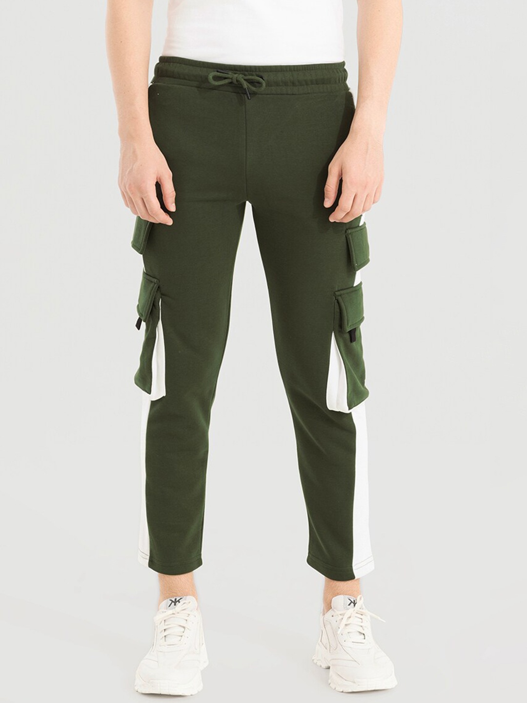 

Snitch Men Olive Green Smart Slim Fit Cotton Cargo Trousers