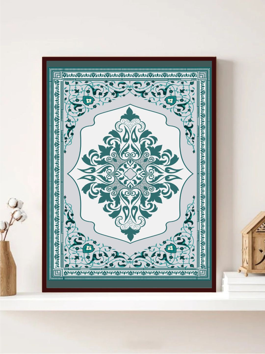 

INDIAN CLASSIC ART White & Green Painting Canvas Wall Art