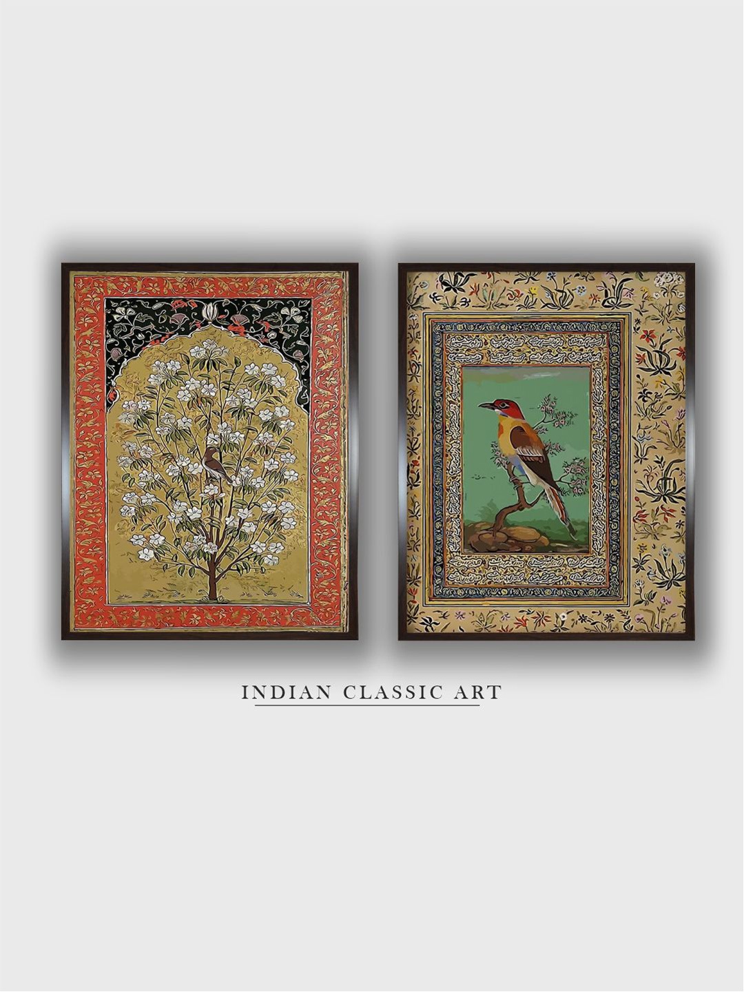 

INDIAN CLASSIC ART Brown & Beige 2 Pieces Vintage Indian Palace Wall Art