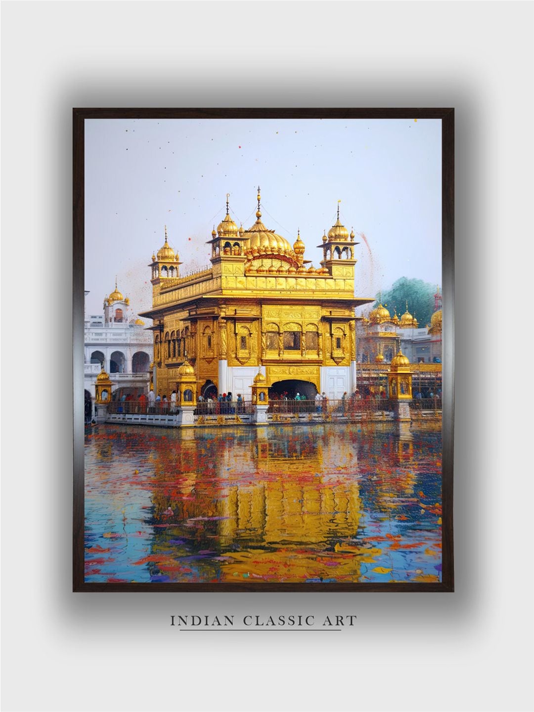 

INDIAN CLASSIC ART Yellow & Blue Golden Temple Painting Canvas Wall Art