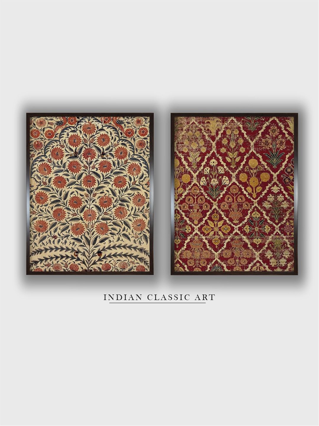 

INDIAN CLASSIC ART 2 Pcs Brown & Beige Indian Floral Wall Art