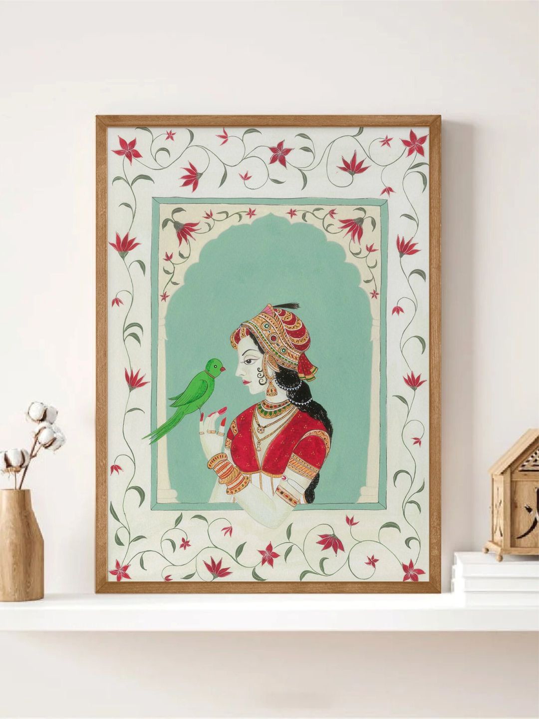 

INDIAN CLASSIC ART Green & Red Mughal Painting Canvas Wall Art