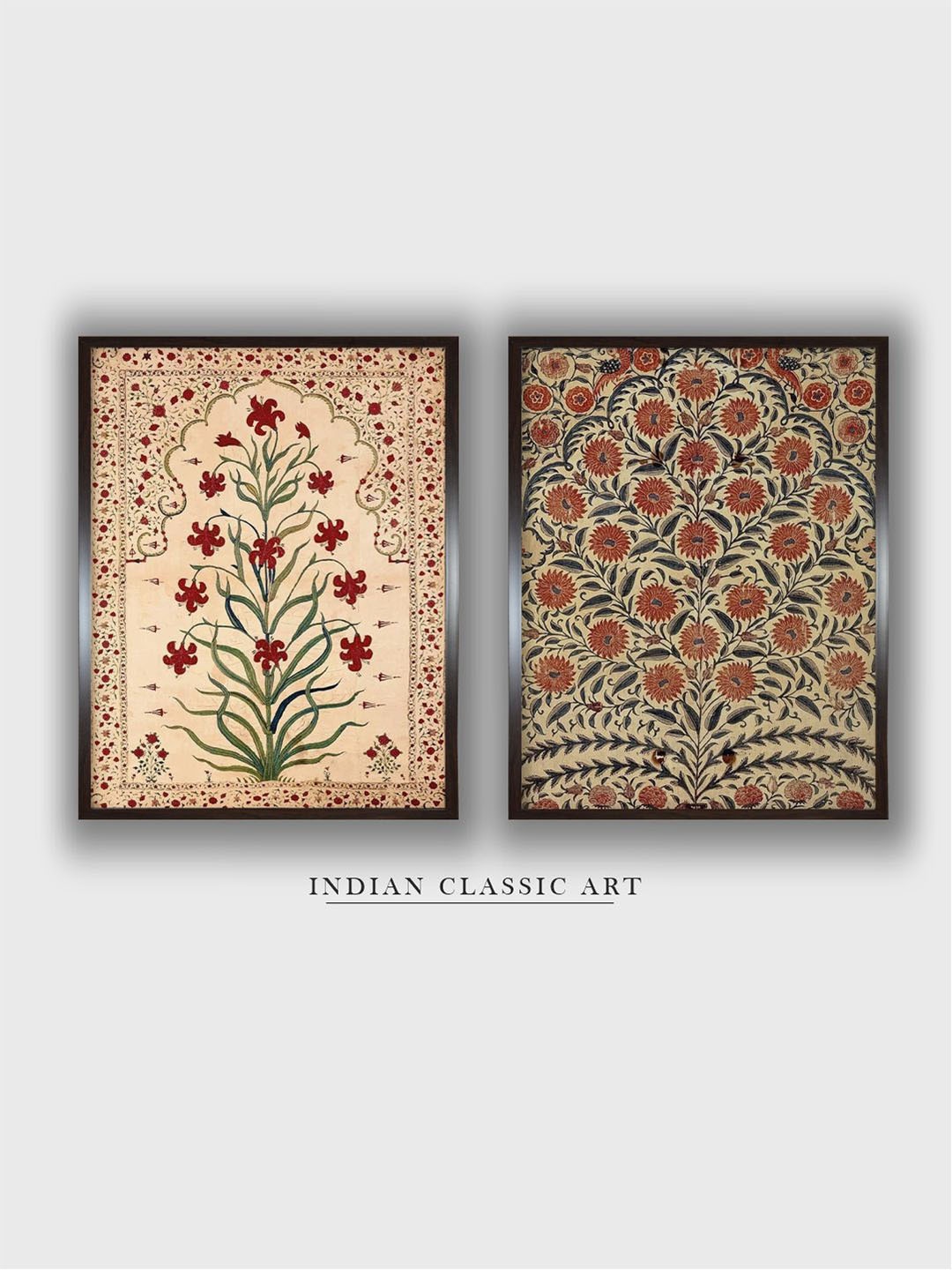 

INDIAN CLASSIC ART Brown & Cream2 Pieces Indian Vintage Floral Wall Art, Black