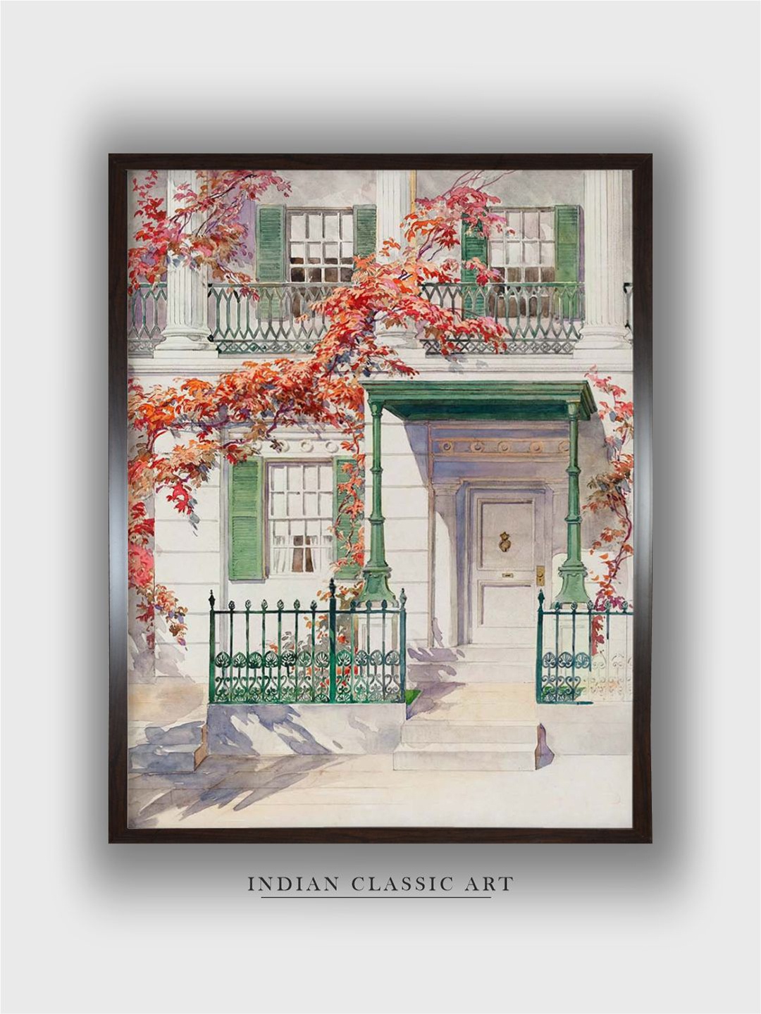 

INDIAN CLASSIC ART White & Green Vintage Printed Framed Wall Art