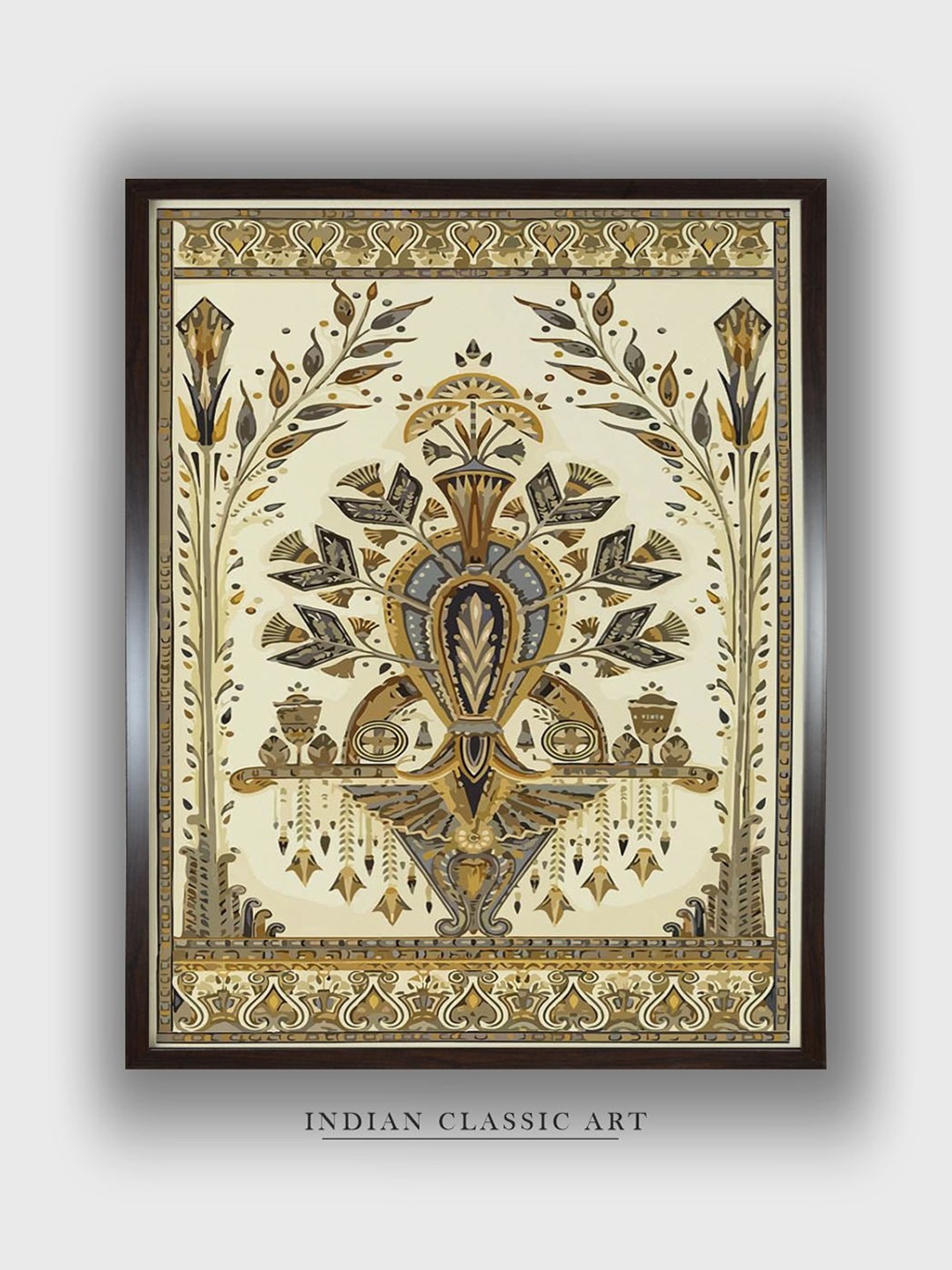 

INDIAN CLASSIC ART Olive & Black Indian Art Deco Wall Art, White