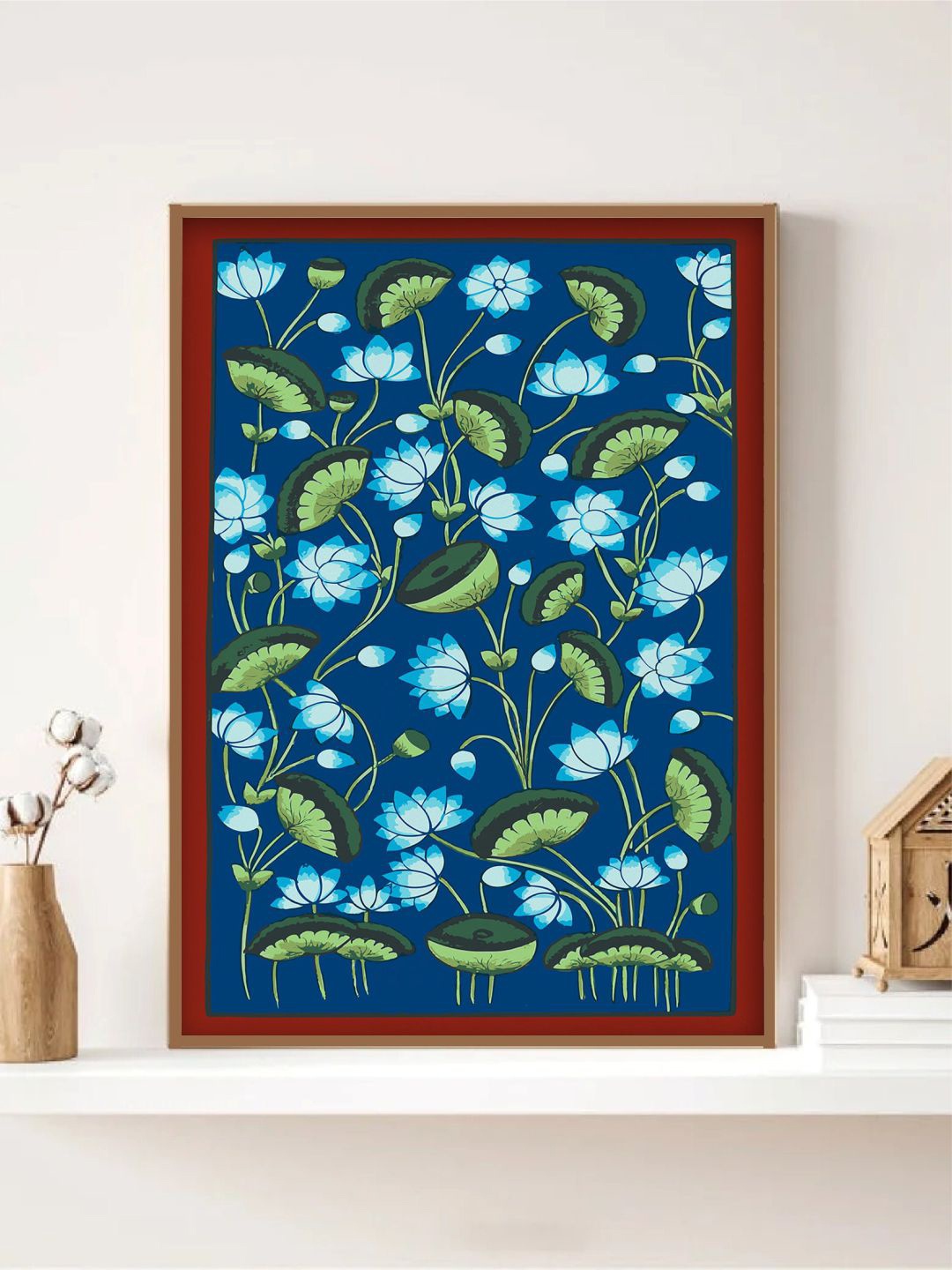 

INDIAN CLASSIC ART Blue & Green Pichwai Painted Framed Wall Art