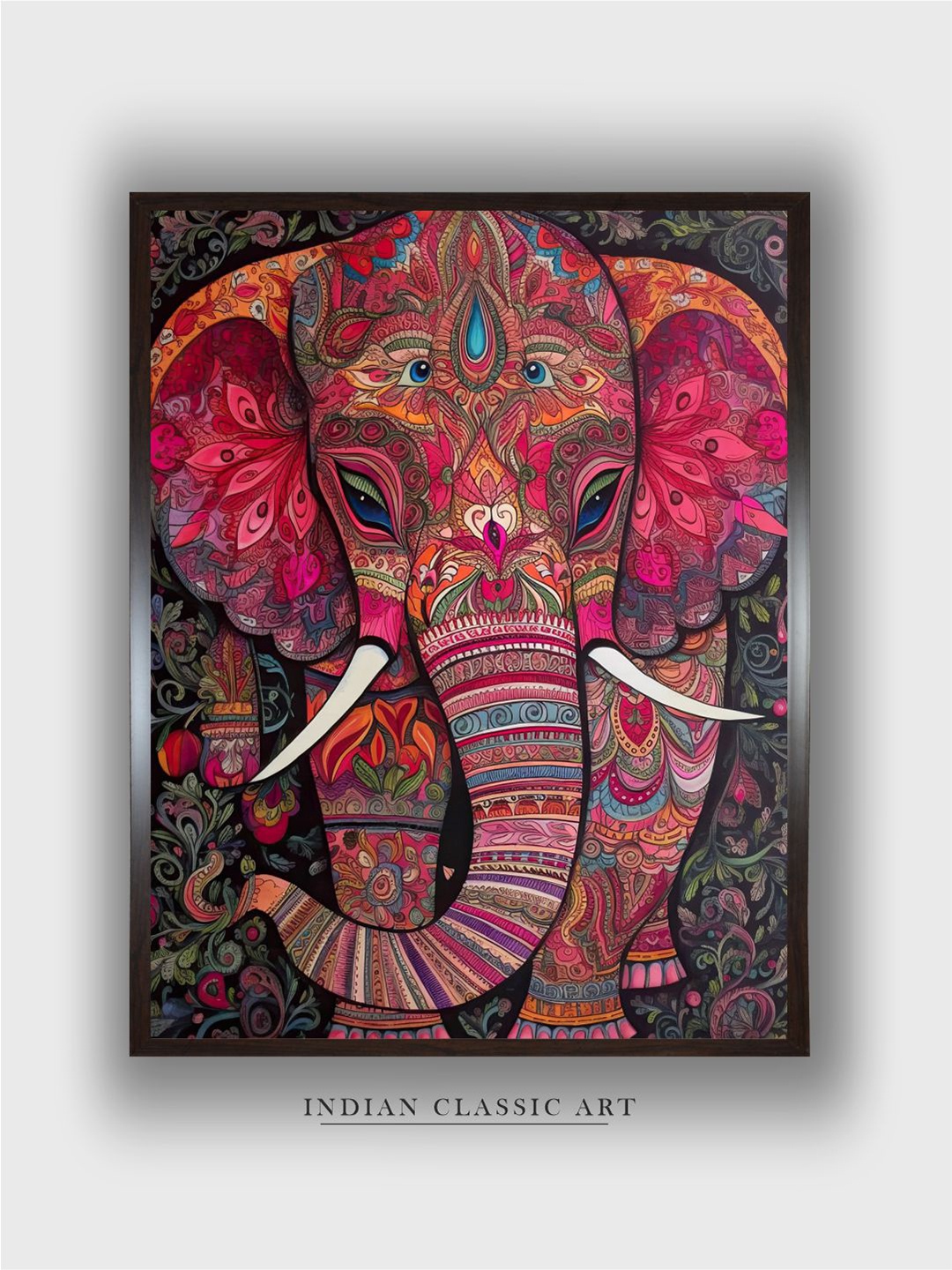 

INDIAN CLASSIC ART Pink & Black Majestic Indian Painting Canvas Wall Art