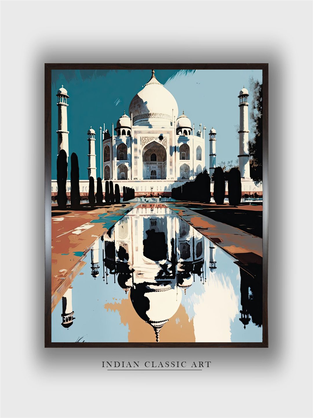 

INDIAN CLASSIC ART White & Blue Taj Mahal Painting Framed Wall Art