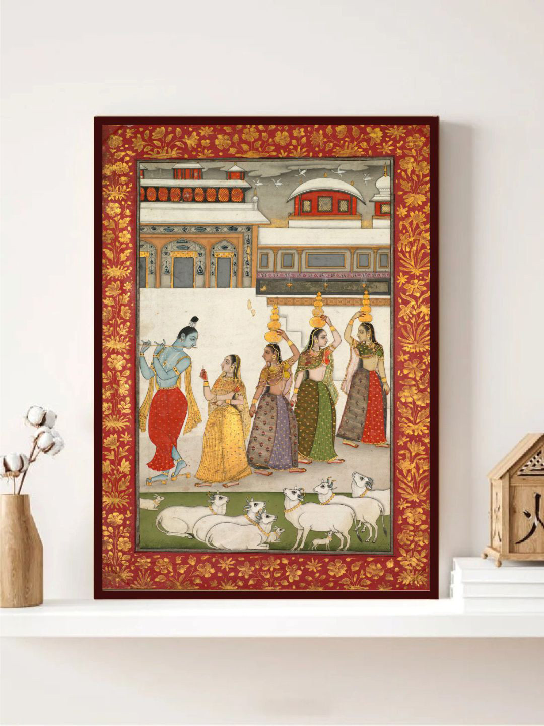 

INDIAN CLASSIC ART Red & Brown Rajasthani Pichwai Printed Framed Wall Art