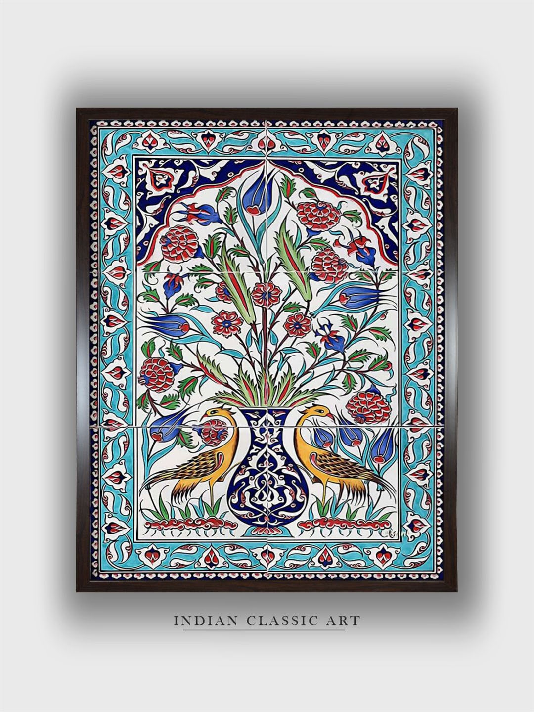 

INDIAN CLASSIC ART Blue & Red Islamic Floral Printed Framed Wall Art