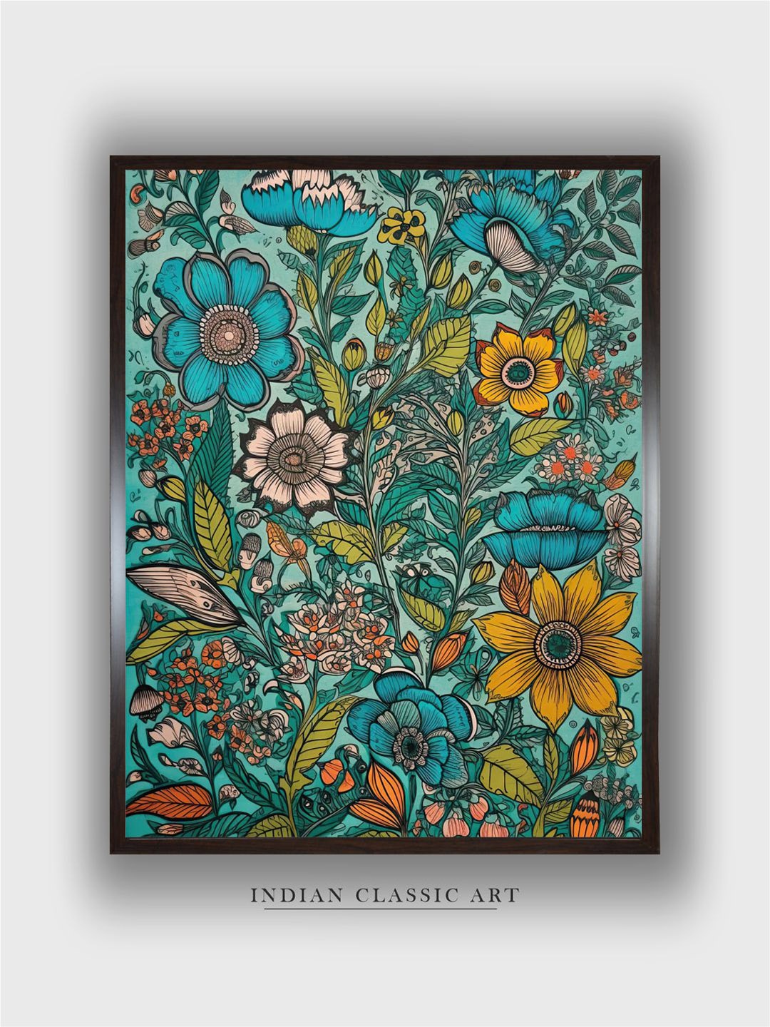 

INDIAN CLASSIC ART Green & Black Madhubani Printed Framed Wall Art