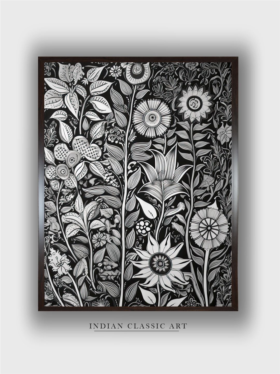 

INDIAN CLASSIC ART Black & White Madhubani Printed Framed Wall Art