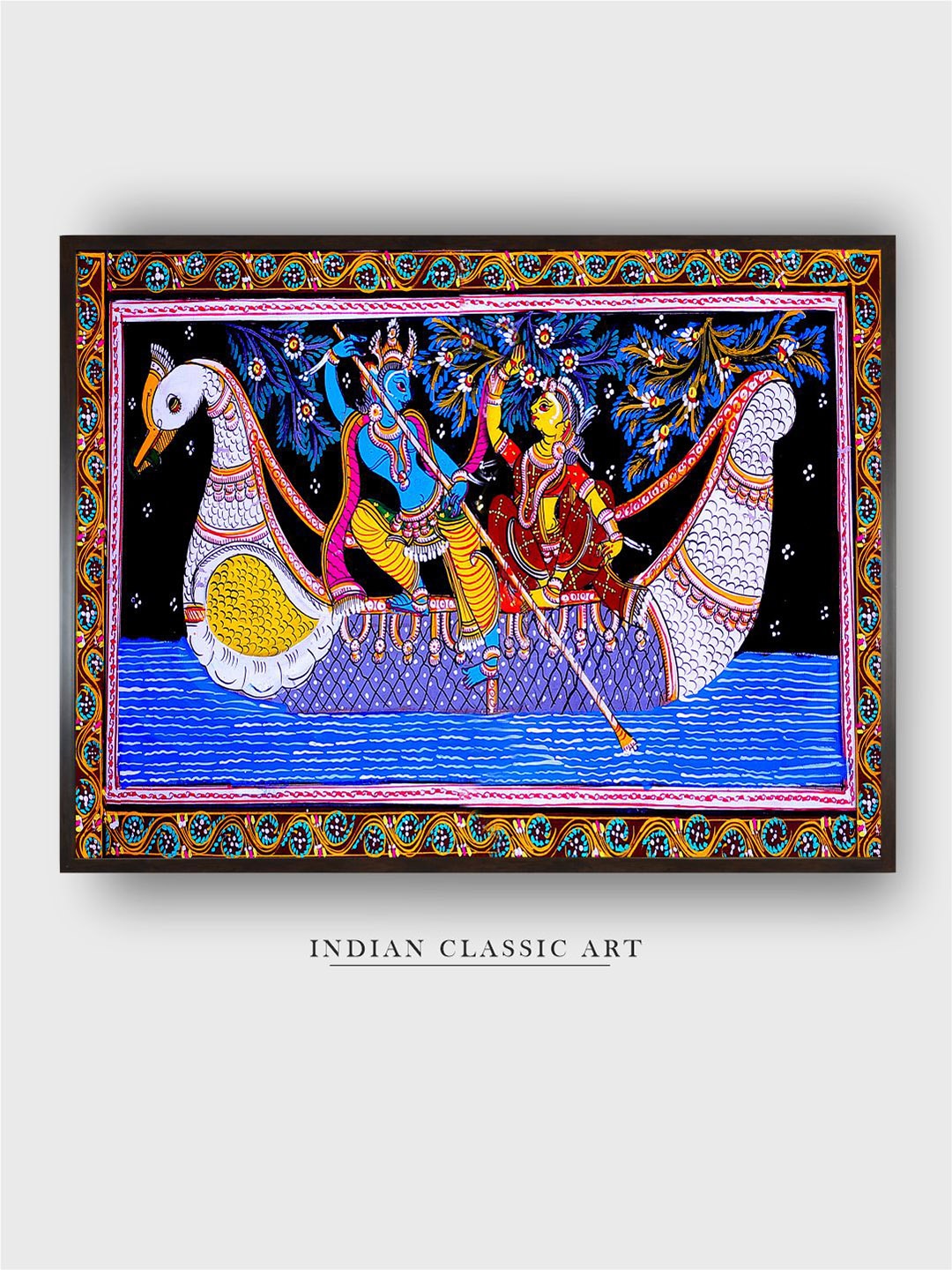 

INDIAN CLASSIC ART Blue Madhubani Printed Framed Wall Art
