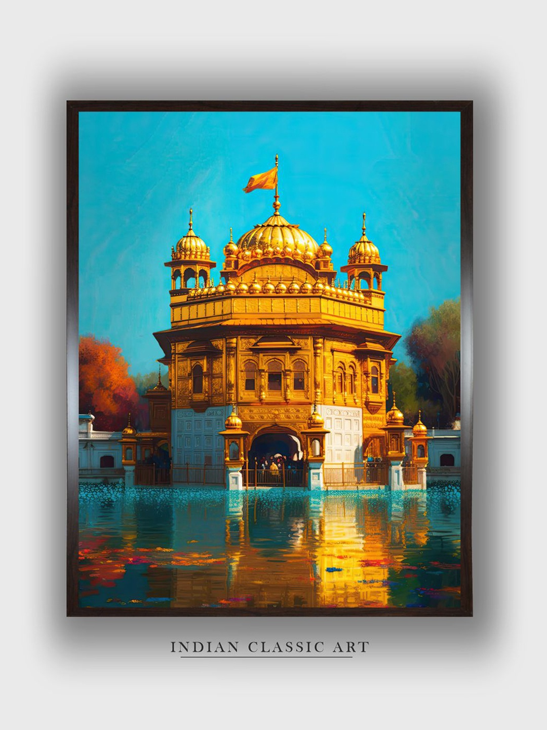 

INDIAN CLASSIC ART Blue Golden Temple Printed Framed Wall Art