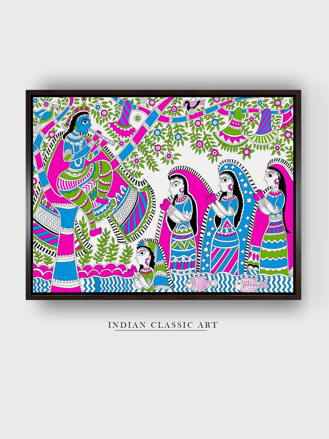 

INDIAN CLASSIC ART Pink & Blue Madhubani Printed Framed Wall Art