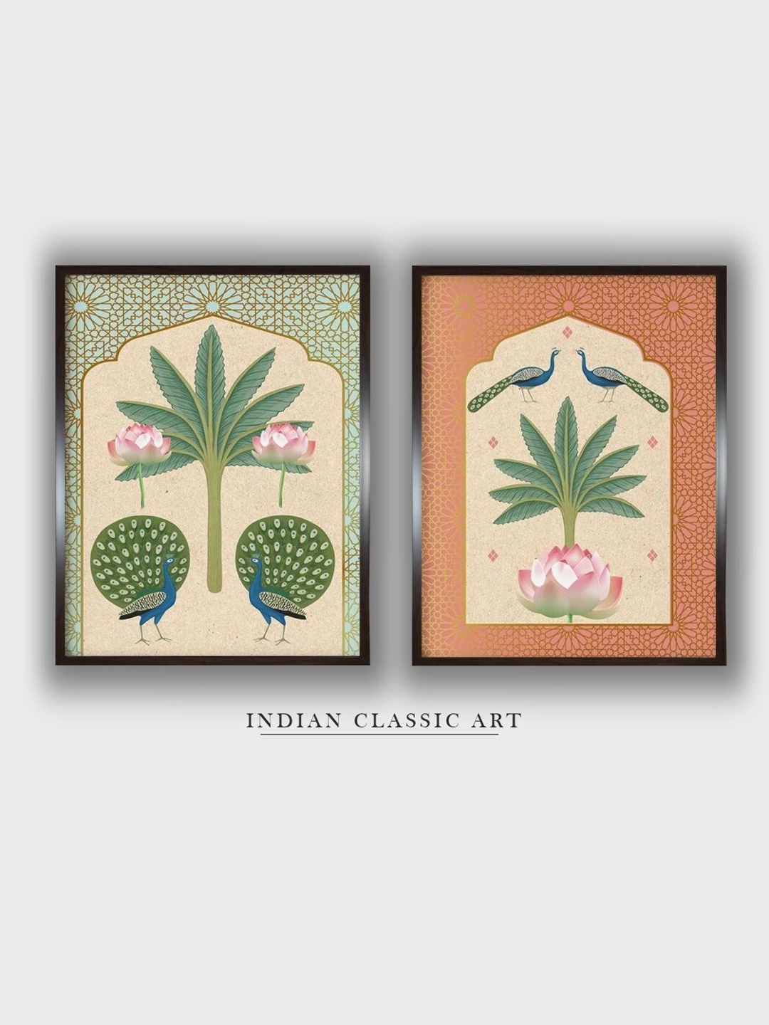 

INDIAN CLASSIC ART Beige & Brown 2-Pieces Indian Folk Printed Framed Wall Art