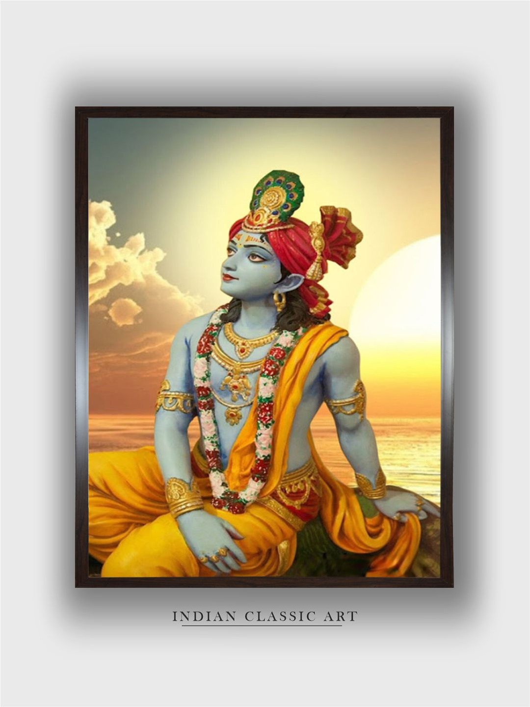 

INDIAN CLASSIC ART Yellow & Blue Painting Canvas Wall Art