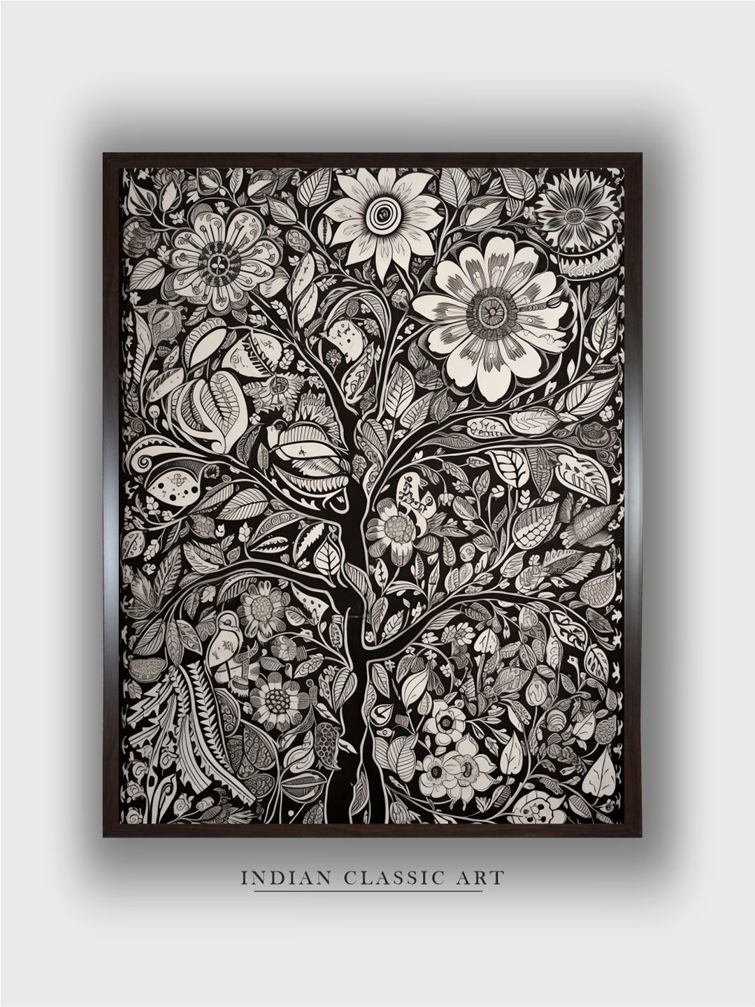

INDIAN CLASSIC ART Black & White Painting Canvas Wall Art