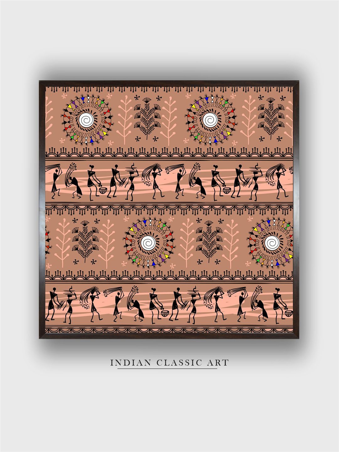 

INDIAN CLASSIC ART Brown Warli Tribal Painting Wall Art