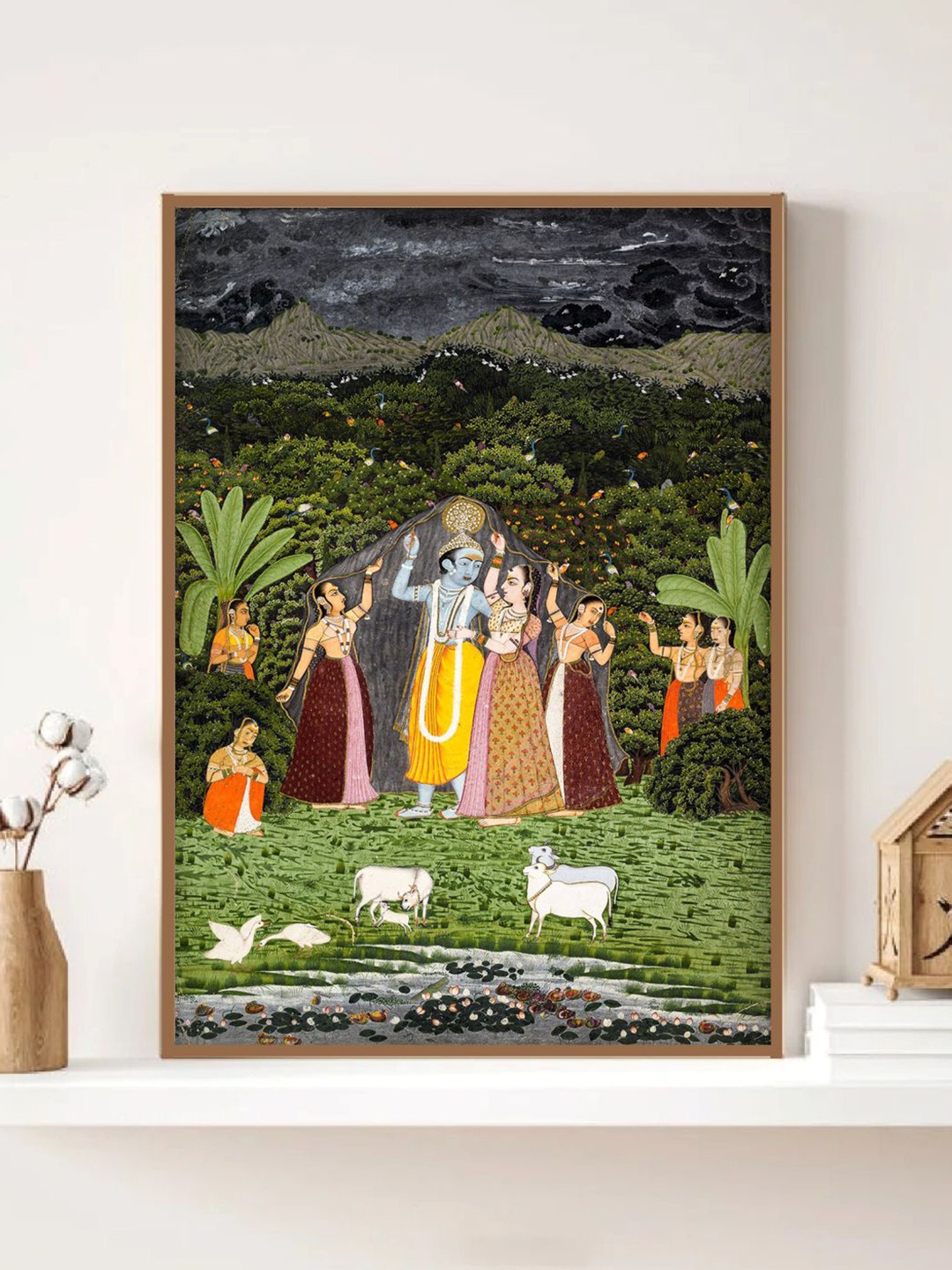 

INDIAN CLASSIC ART Green & Brown Lord Krishna and Radha Painting Canvas Wall Art