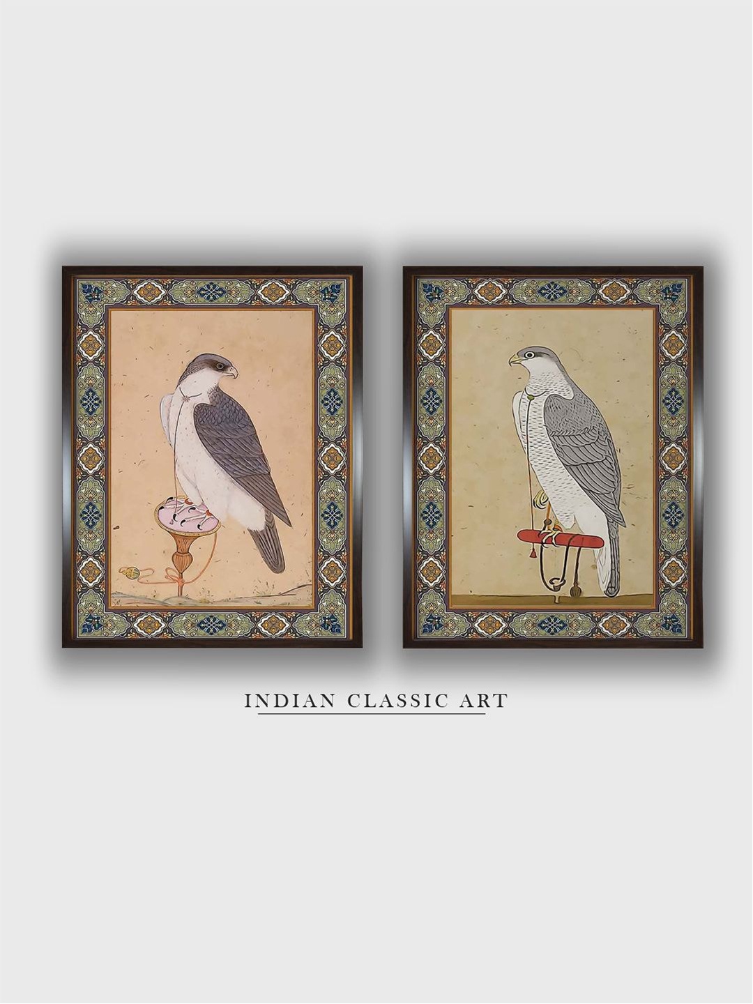 

INDIAN CLASSIC ART Brown 2 Pieces Vintage Birds Painted Framed Wall Art