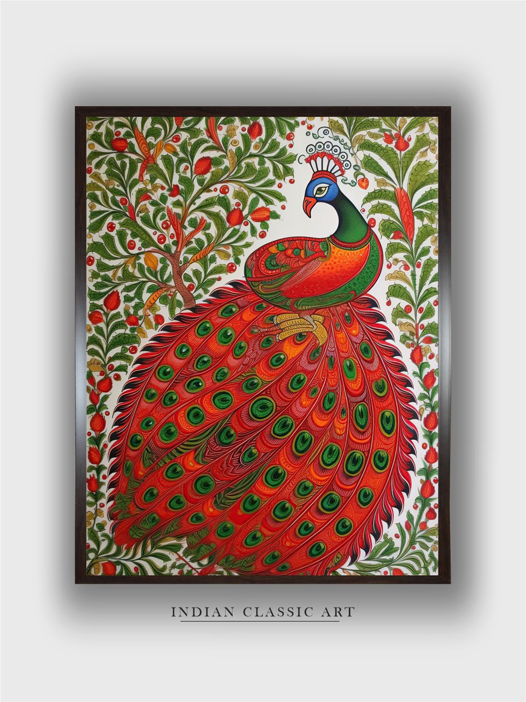 

INDIAN CLASSIC ART Red & Green Indian Peacockwall Wall Art