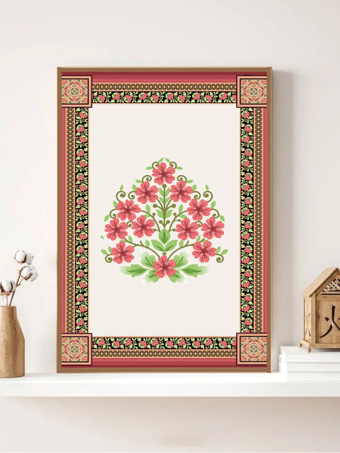 

INDIAN CLASSIC ART Pink & Beige Indian Folk Art Painted Framed Wall Art