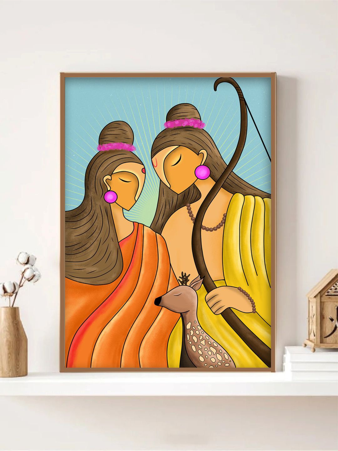 

INDIAN CLASSIC ART Shri Ram & Sita Printed Wall Art, Orange