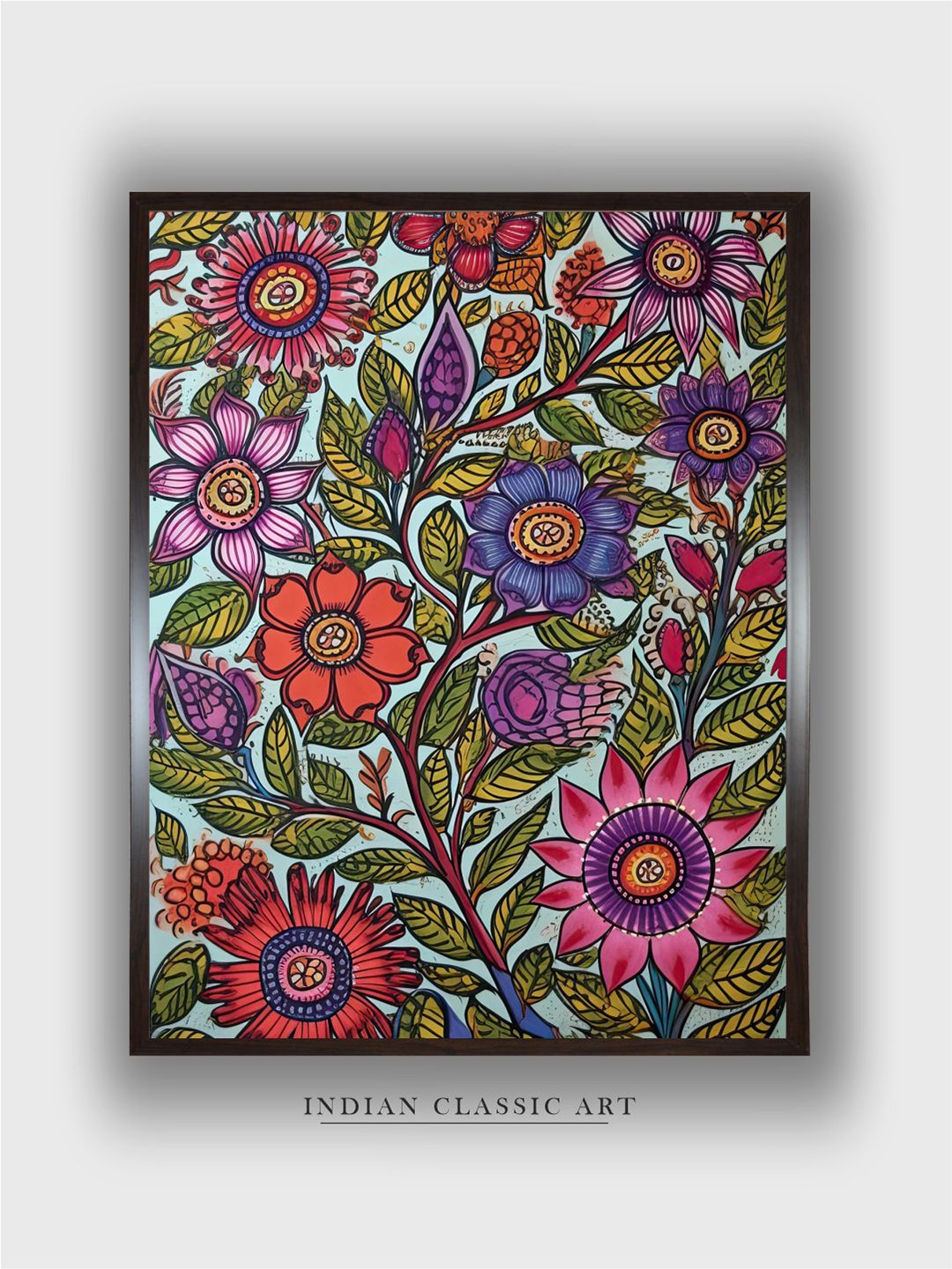 

INDIAN CLASSIC ART Pink & Purpled Madhubani Art Painted Framed Wall Art