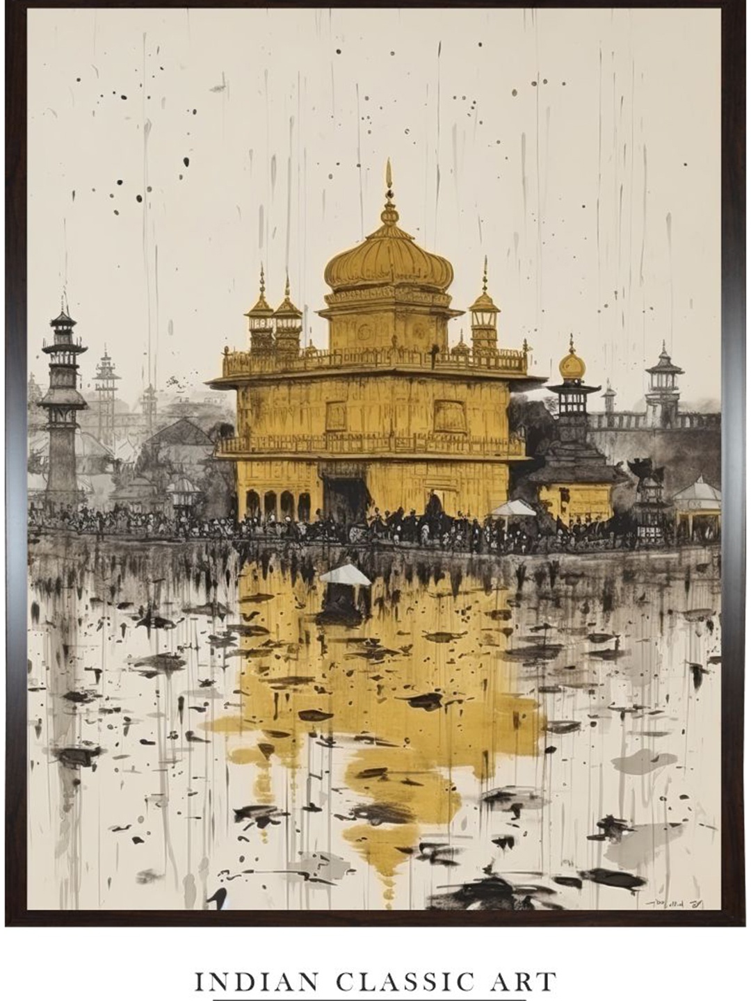 

INDIAN CLASSIC ART Beige & Yellow Golden Temple Painting Canvas Wall Art