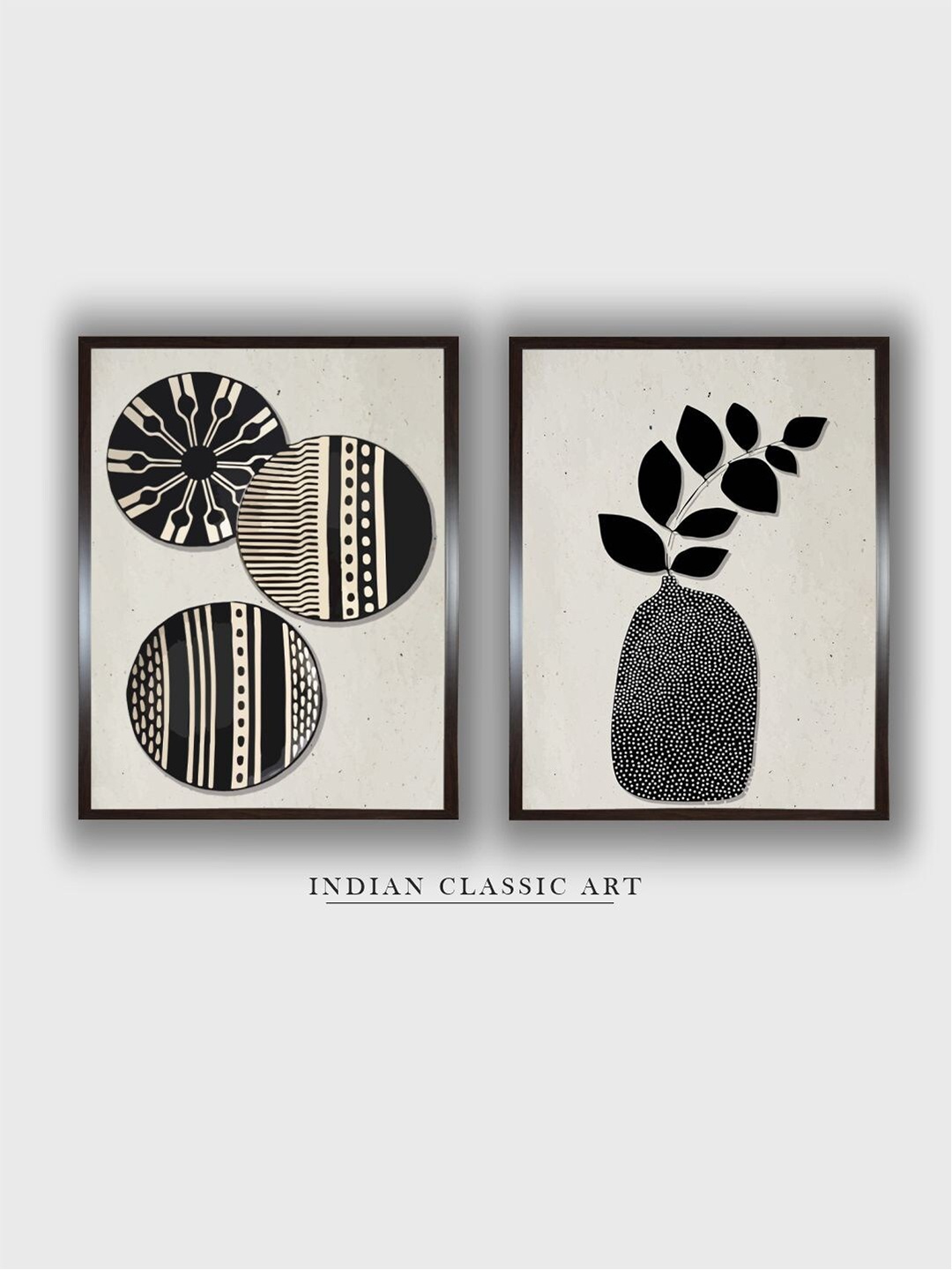 

INDIAN CLASSIC ART White & Black 2 Pieces Ceramic Wall Art