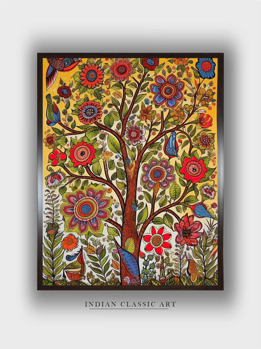 

INDIAN CLASSIC ART Yellow & Red Madhubani Painting Wall Art