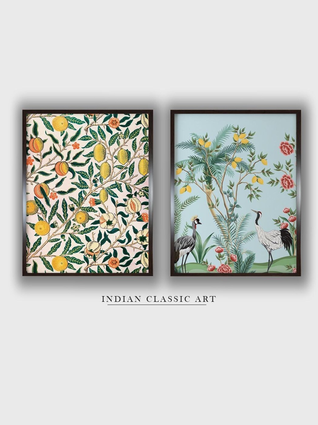 

INDIAN CLASSIC ART 2 Pcs Royal Floral & Botanical Painting Wall Art, Yellow