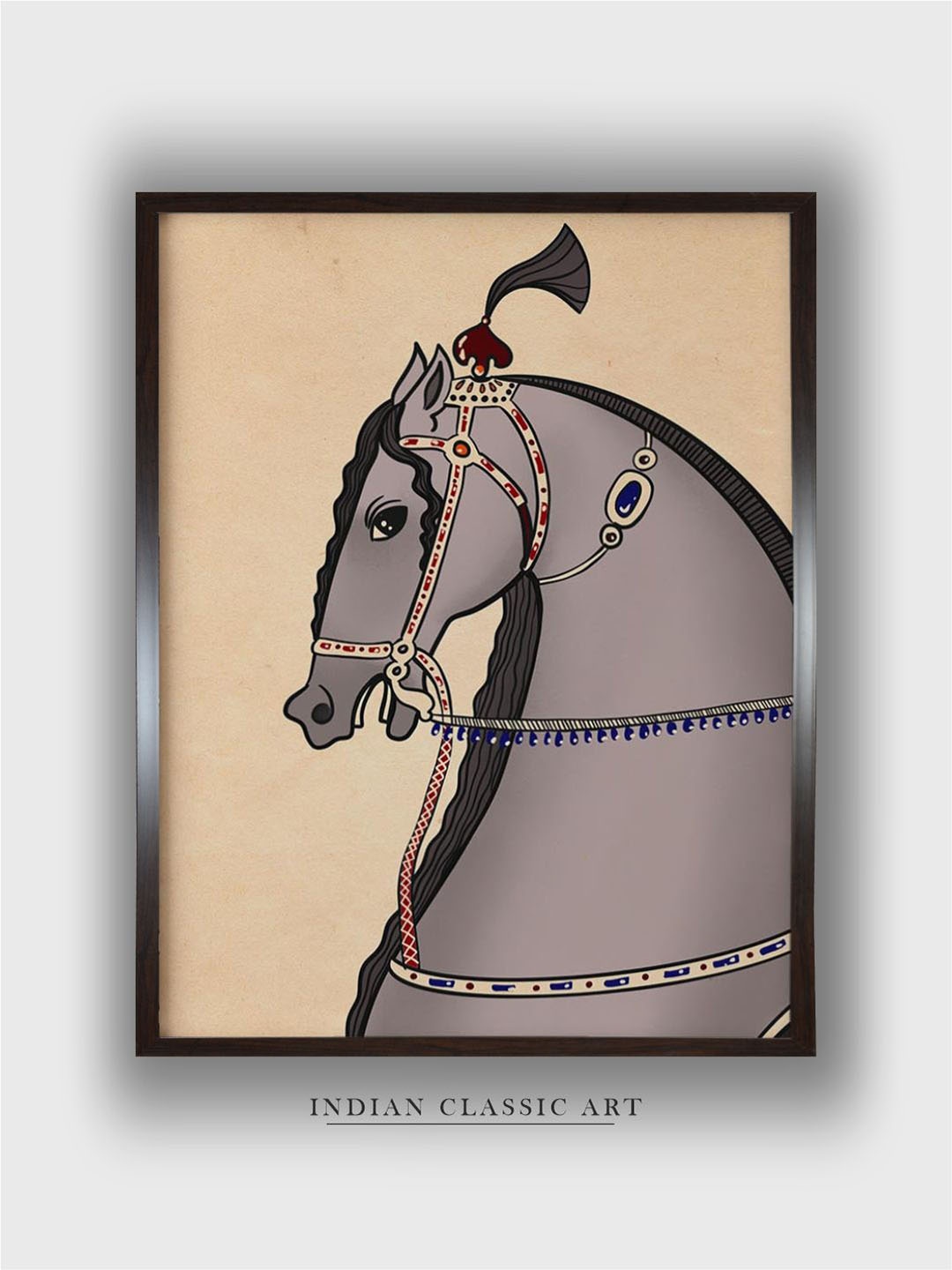 

INDIAN CLASSIC ART Beige & Grey Persian Horse Wall Art