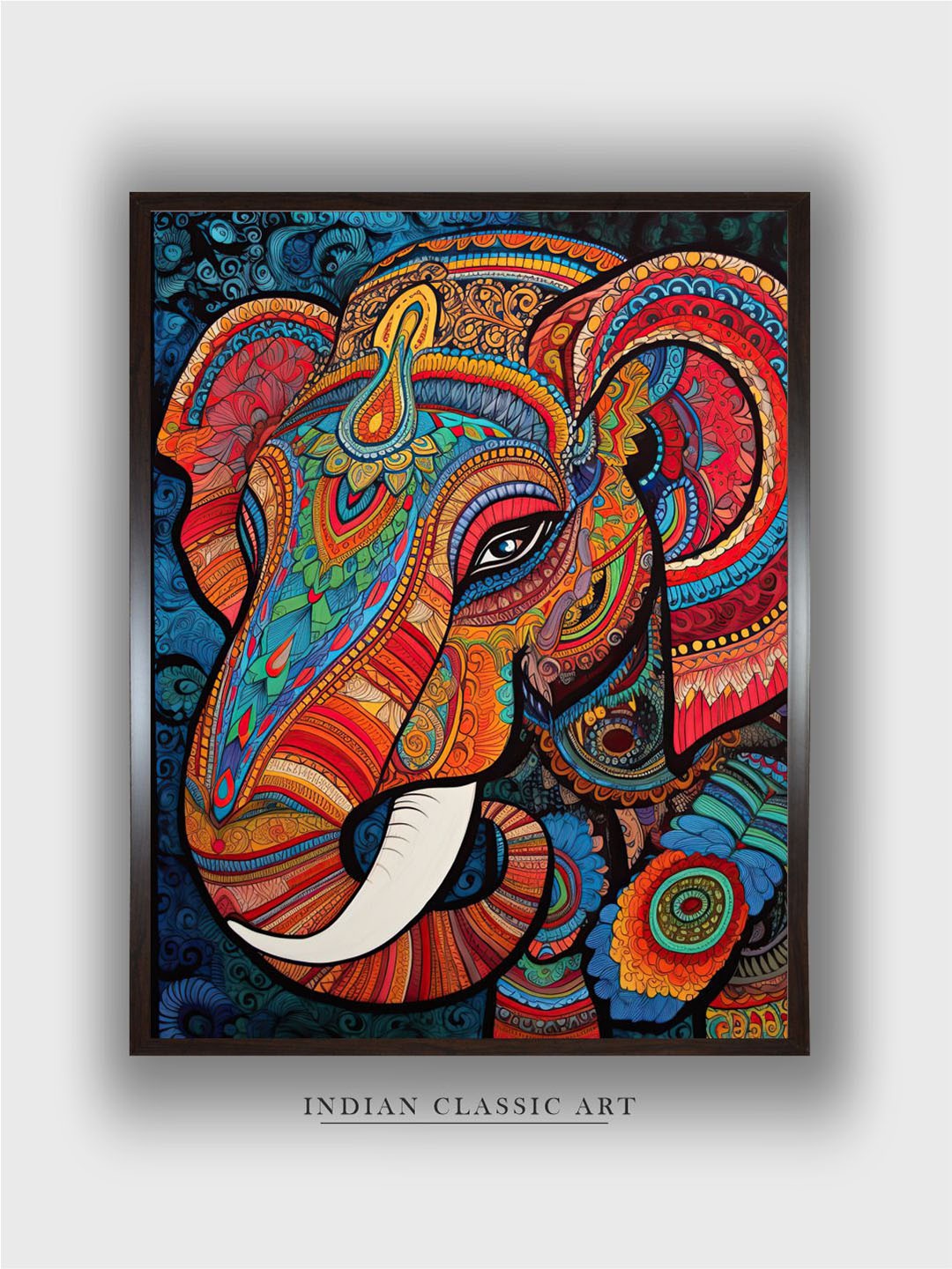 

INDIAN CLASSIC ART Orange & Blue Majestic Indian Inspired Painted Framed Wall Art