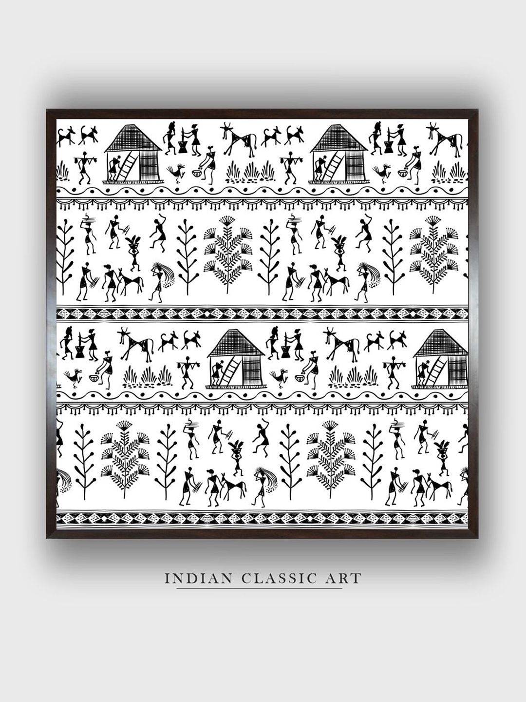 

INDIAN CLASSIC ART White & Black Warli Tribal Wall Art