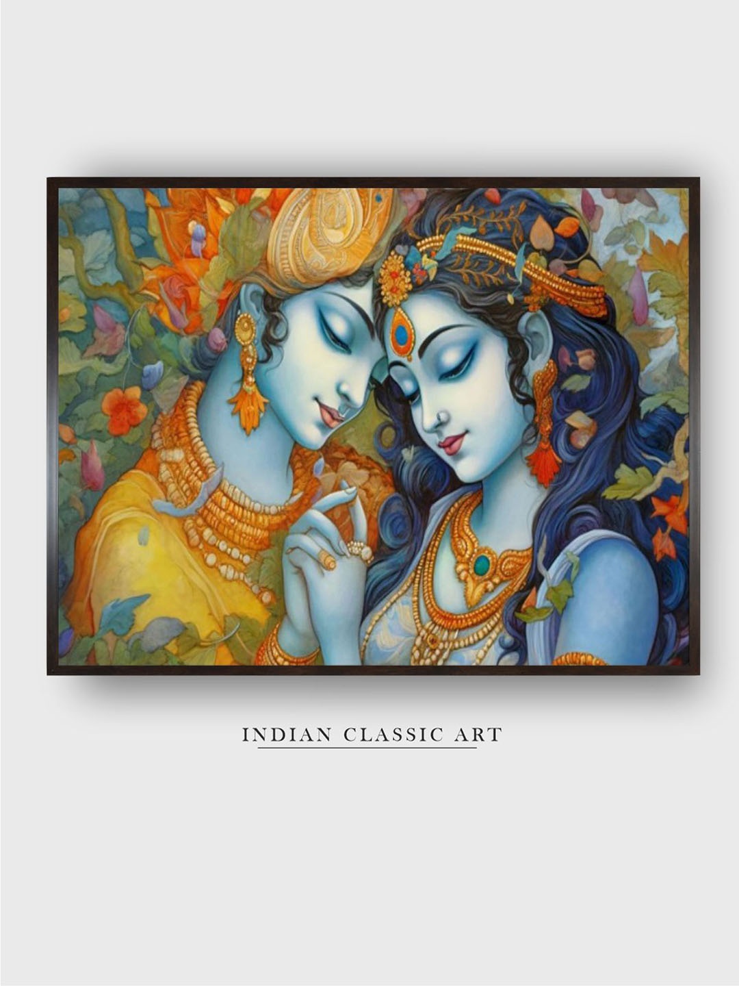 

INDIAN CLASSIC ART Blue & Yellow Radha Krishna Wall Art